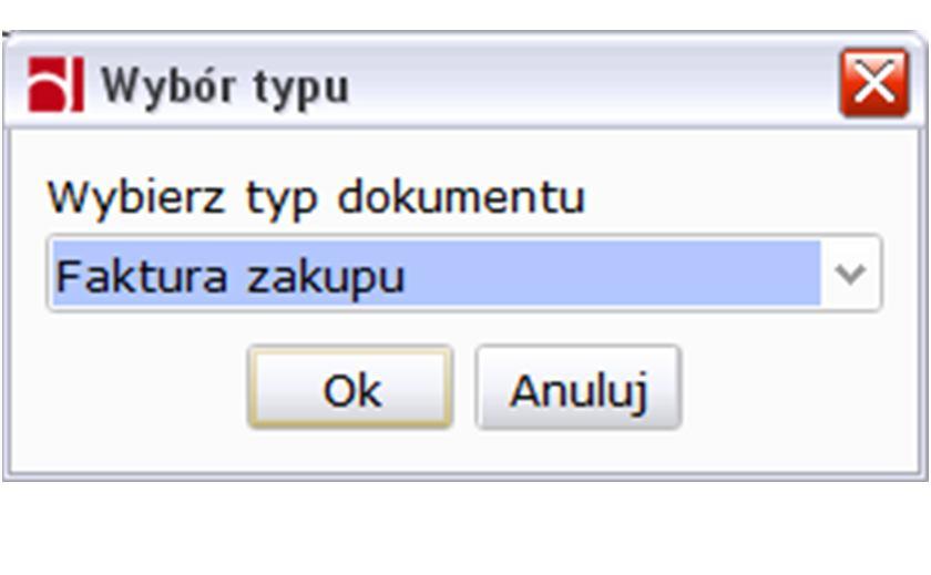 Wprowadzając fakturę zakupową na podstawie dokumentów PZ istnieje możliwość wyboru typu