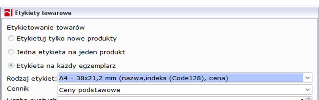 1.6.16. Etykietowanie asortymentu W każdej kartotece przyjęć (PZ, PW, MM, FZ, WNT, RR) można wygenerować etykiety dla asortymentu korzystając z opcji Etykietuj.