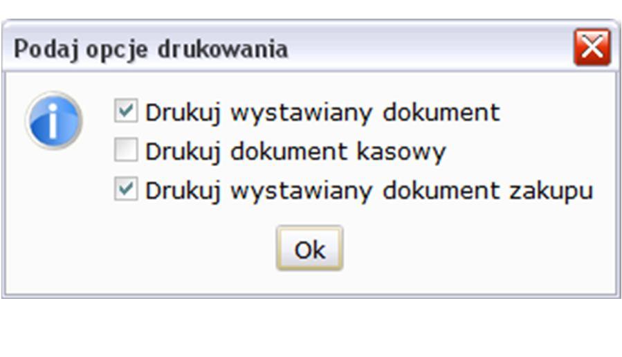 Rysunek 106: Opcje drukowania Sprzedaży usług dokonujemy na podstawie wcześniej zdefiniowanych danych w słowniku