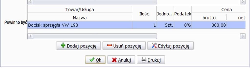 chcemy korygować i wciśnięciu przycisku Faktura korygująca. Otworzy nam się poniższe okno. W tabeli Było mamy pozycje towarowe, które wystawialiśmy na daną fakturę.