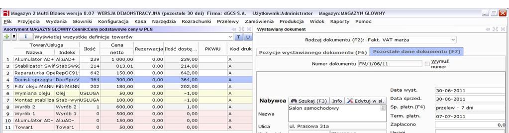 VAT Rysunek 112: Wystawianie faktury VAT marża po wystawieniu takiego dokumentu trafi on do kartoteki faktur VAT