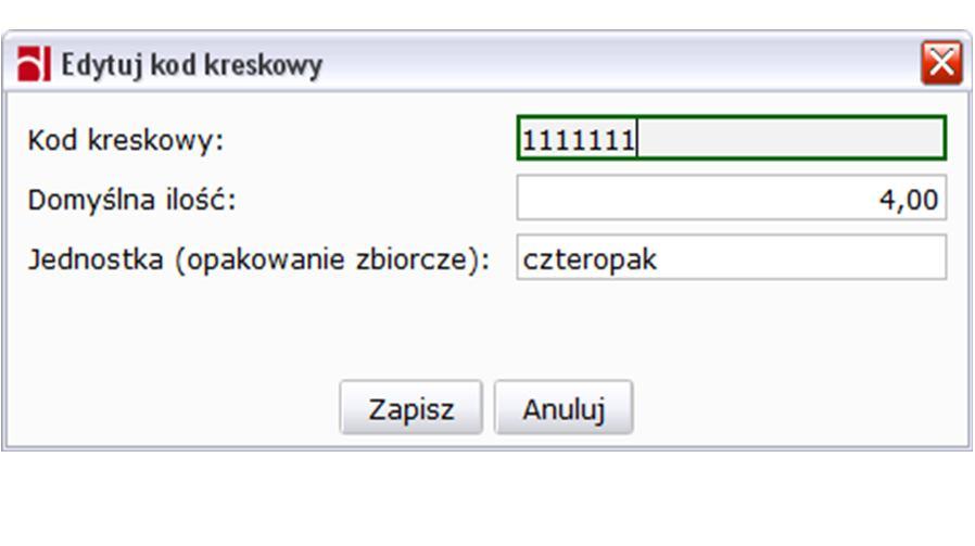 Aby móc sprzedawać towary z wykorzystaniem opakowań zbiorczych musimy ustawić w konfiguracji opcję pobierania informacji o kodach kreskowych w konfiguracji ().