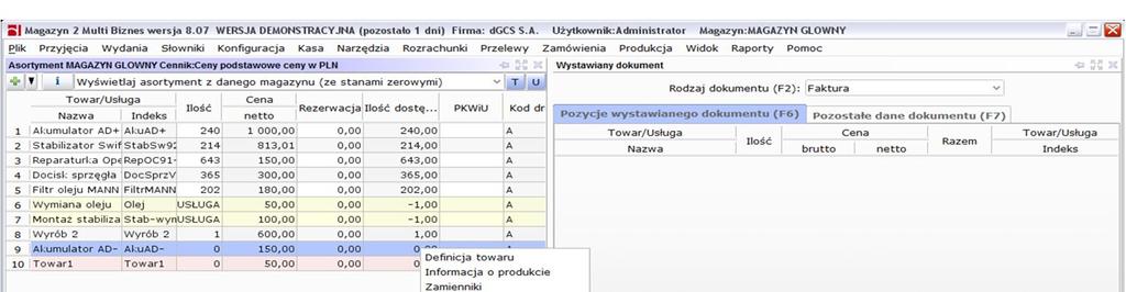 Rysunek 142: Wybór zamiennika I wybieramy zamiennik z listy Rysunek 143: Wybór zamiennika z listy 1.7.