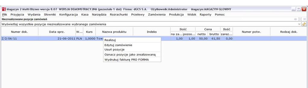 e-mailem Wyślij zamówienie e-mailem po wybraniu opcji trzeba podać adres mailowy kontrahenta wówczas zamówienie zostanie wysłane bezpośrednio do niego.