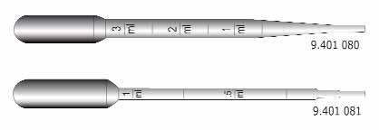 Z długą końcówką o średnicy wewnętrznej, mm i długości rurki zasysającej 0 mm. Konstrukcja umożliwia pewne umieszczenie zatyczki z waty. Średnica zewnętrzna pipety 7, mm.