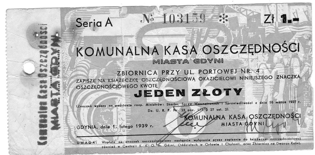 VII- zmienione; Warszawa 1995). Ponadto znany jest bon Komunalnej Kasy Oszczędności Miasta Gdyni, o którym pisałem obszernie w BN nr 4 (336) 2004 r.