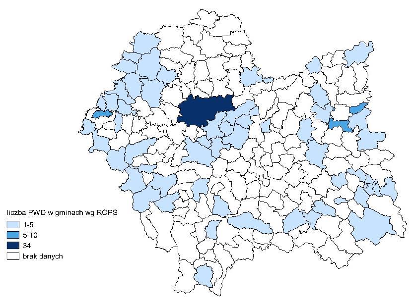 Najwięcej PWD miało swoje siedziby w Krakowie (4), Tarnowie (9) oraz w powiatach: tarnowskim (8), oświęcimskim i wielickim (8), natomiast najmniej PWD po 1