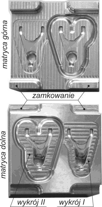 1); wielowykrojowe (rys. 7.3) gdzie kucie materiału realizowane w każdym osobnym wykroju nazywa się zabiegiem (szczegóły na ten temat znajdują się w dalszej części rozdziału).