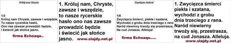 Obecnie baza tekstów liczy ok. 21000 tekstów slajdów (ponad 3000 pieśni i piosenek religijnych). Obejmuje cały Śpiewnik kościelny ks.