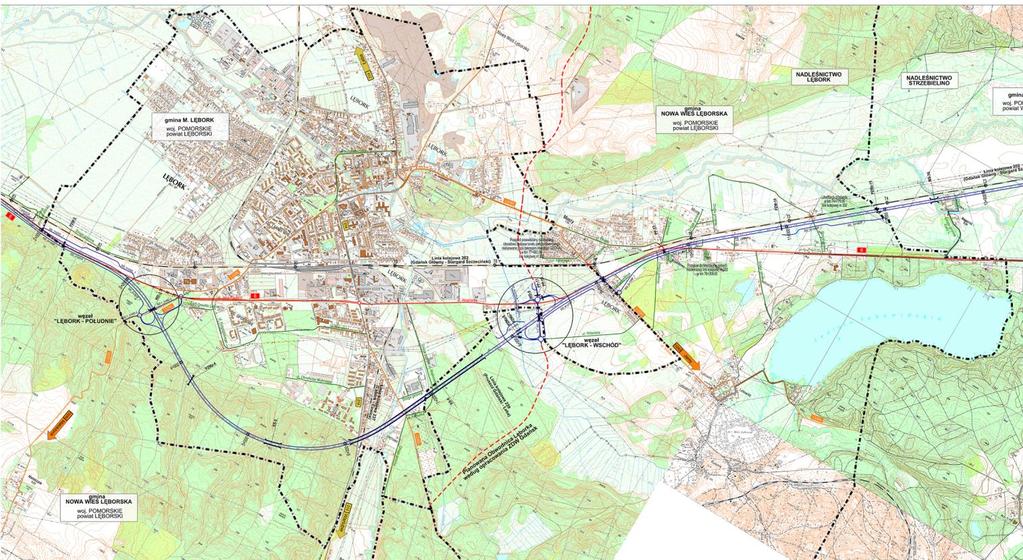 6.1.1. Obwodnice Lęborka - droga krajowa S6 i droga wojewódzka nr 214 Przez teren gminy Nowa Wieś Lęborska oraz przez teren Miasta Lębork przebiega planowany odcinek trasy Via Hanseatica (pomiędzy