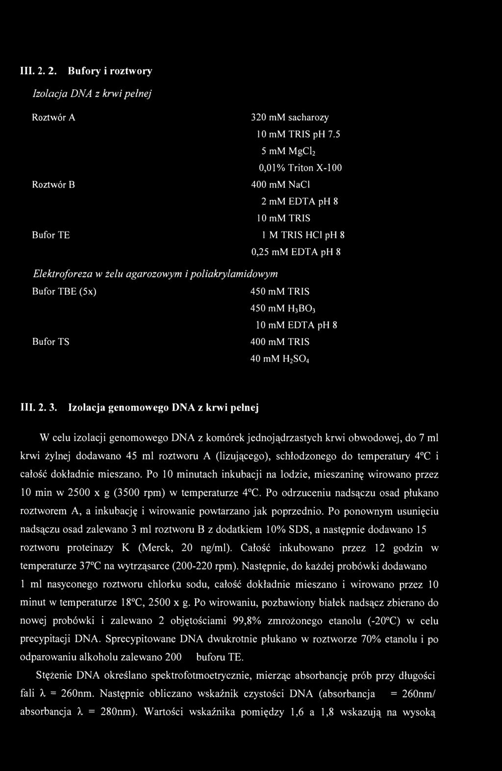 TRIS 450 mm H3BO3 10 mm EDTA ph 8 Bufor TS 400 mm TRIS 40 mm H 2 S0 4 III. 2. 3.