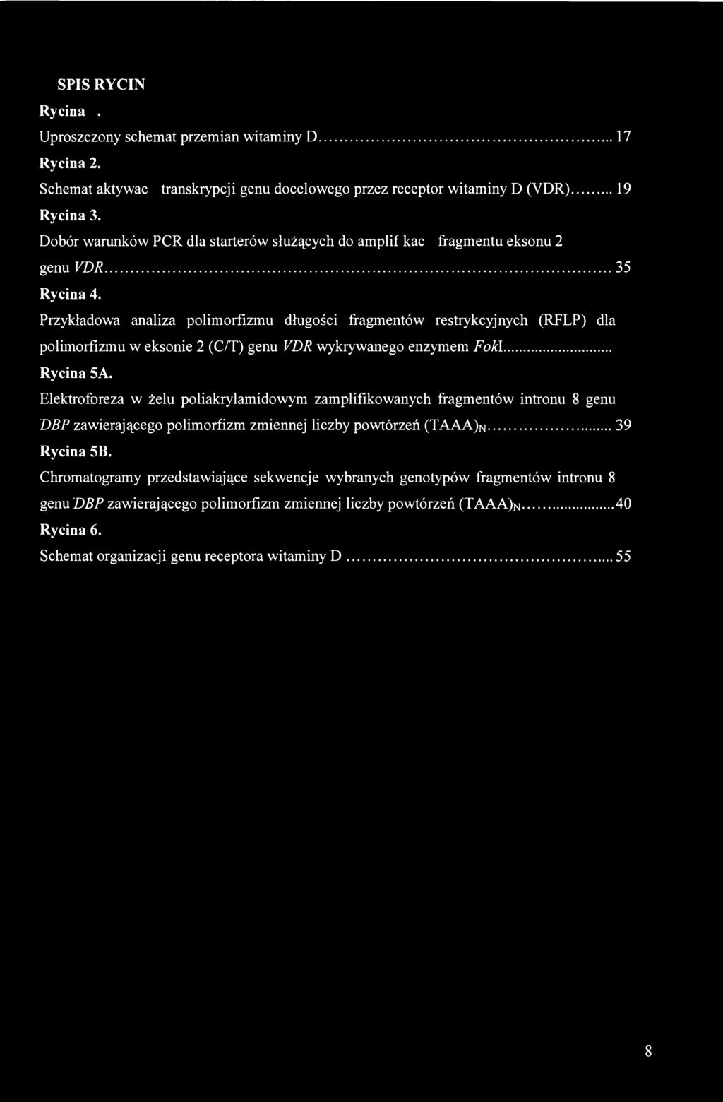 Przykładowa analiza polimorfizmu długości fragmentów restrykcyjnych (RFLP) dla polimorfizmu w eksonie 2 (C/T) genu VDR wykrywanego enzymem Foki 38 Rycina 5A.