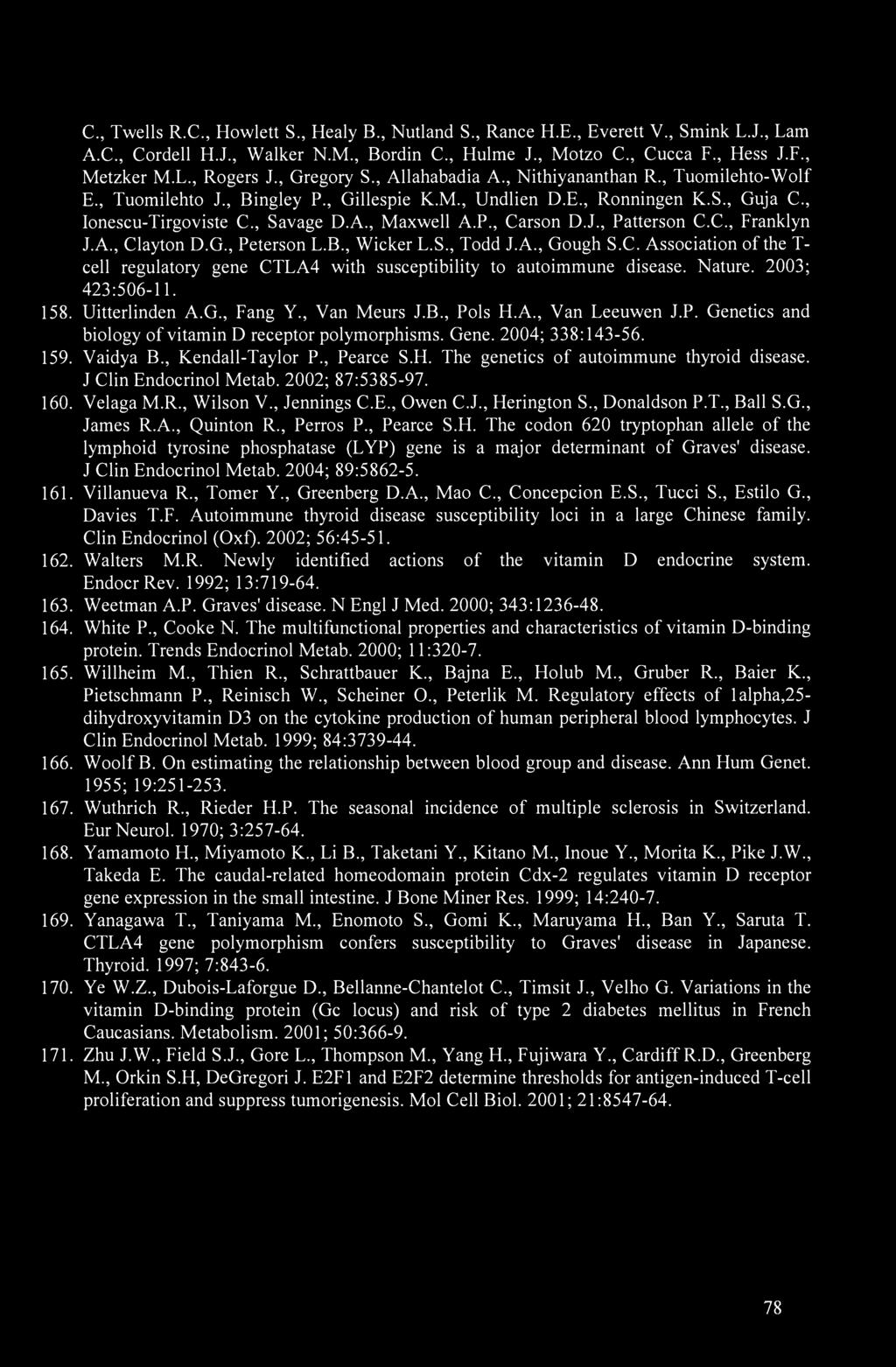 J., Patterson C.C., Franklyn J.A., Clayton D.G., Peterson L.B., Wicker L.S., Todd J. A., Gough S.C. Association of the T- cell regulatory gene CTLA4 with susceptibility to autoimmune disease. Nature.