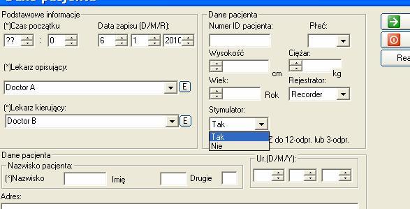 7. W przypadku wczytywania badania pacjenta ze stymulatorem należy wybrać tak w oknie stymulatora. 8.