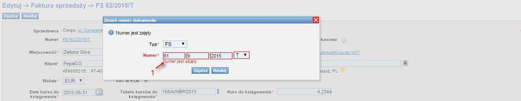 W tym celu należy w podglądzie dokumentu kliknąć przycisk [Ustaw jako nieściągalny] (Rys. 209, poz. 1). Rys. 209 Ustawienie faktury sprzedaży jako nieosiągalna Uwaga!