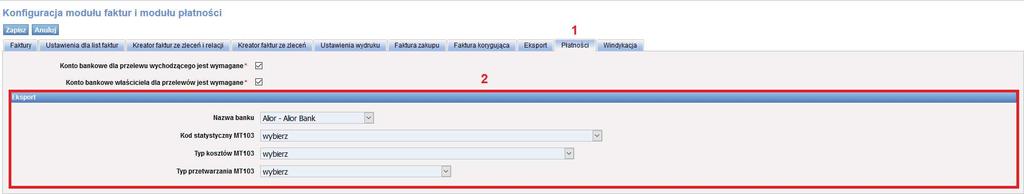 Uwaga!!! W celu optymalizacji kosztów przelewów oraz dostosowania parametrów eksportu przelewów do wymagań banku należy wprowadzić te parametry w porozumieniu z bankiem.