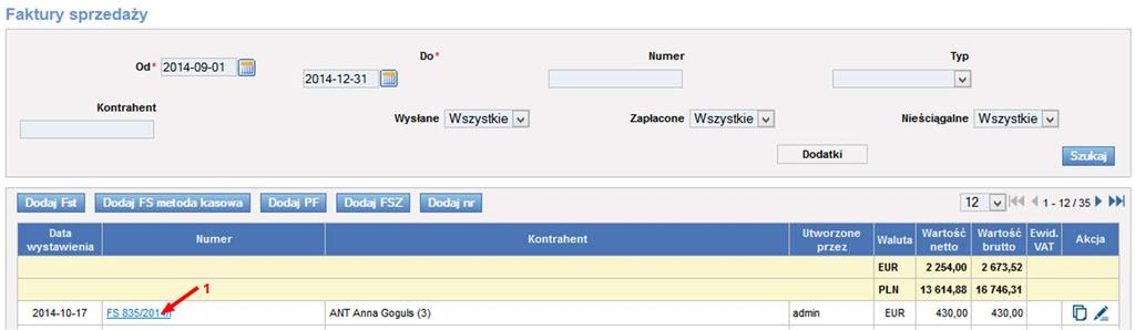 12.17 Odczytywanie przypisanych numerów zleceń/relacji na fakturach 12.17.1 Odczytywanie numeru zlecenia w fakturach sprzedaży W module Faktury (Rys.