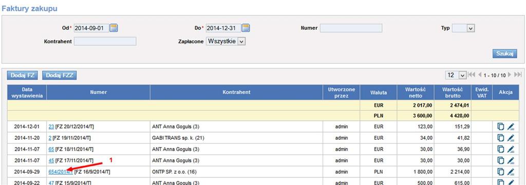 12.17.2 Odczytywanie numeru relacji w fakturach zakupu W module Faktury (Rys. 399, poz.