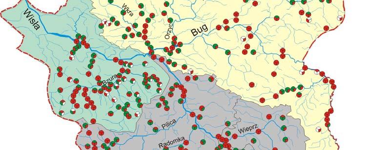 The location of points with potential eutrophication years 2004 2006 Nieco inna była sytuacja w