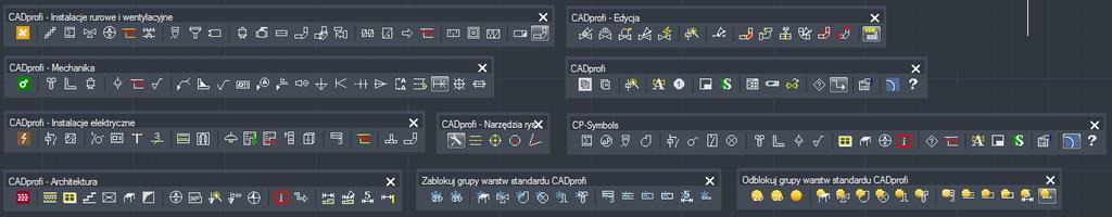Ikony dla ciemnego interfejsu Dostosowanie pasków narzędzi oraz wstążek programu CADprofi do