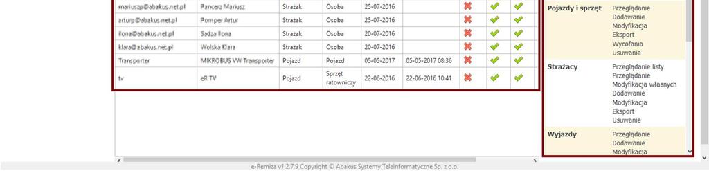 3) Parametrami jednostki (patrz rozdział 11.4) Rys. 41 Zakładka Ustawienia w systemie www e-remiza Menu opcji (patrz Rys.41).