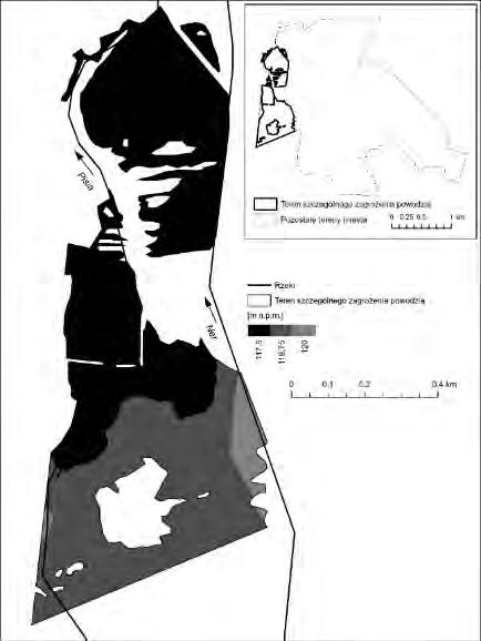 16 Marta Borowska-Stefańska Rys. 4. Ukształtowanie terenu szczególnego zagrożenia powodzią w Poddębicach Źródło: opracowanie własne na podstawie: maps.geoportal.gov.