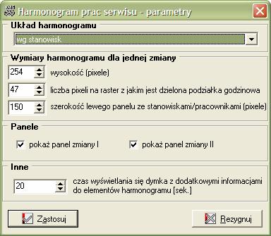 Ekran 35 - Parametry wyglądu harmonogramu serwisu. Ekran 36 - Podpowiedź informacji szczegółowych tzw. "dymek". 4.