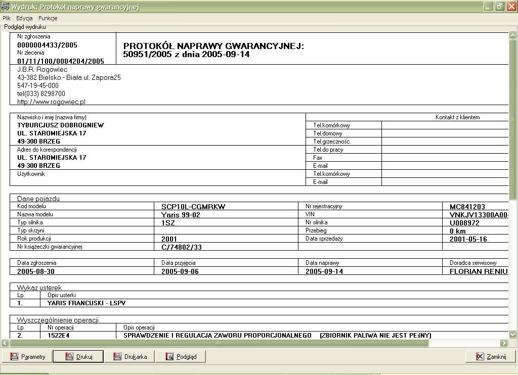 Ekran 42 - Okno główne transmisji paczek gwarancyjnych.