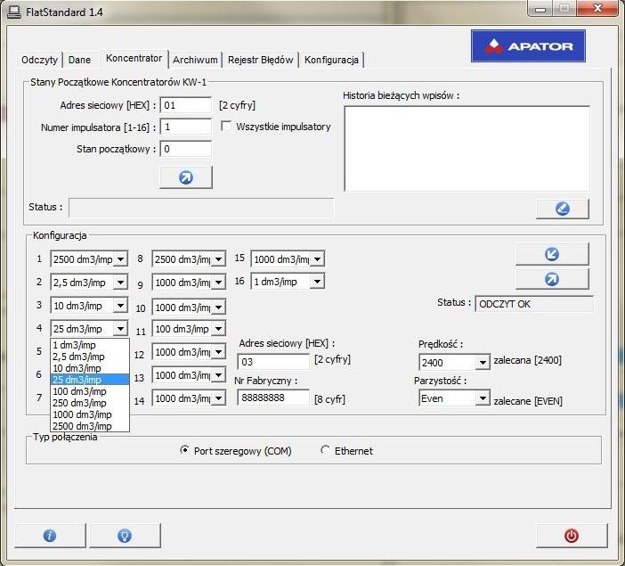 7. Obsługa programu FlatStandard związana z KWI-1 7.1 Konfiguracja KWI-1 Zmiany ustawień koncentratora można dokonać w zakładce 'Koncentrator'.