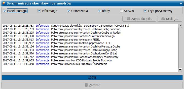 Przy pierwszym zalogowaniu do WYWIAD Plus, zaleca się wybrać przycisk Synchronizuj słowniki i parametry z systemem POMOST Std.