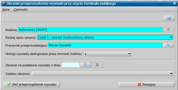 Jeśli zainstalowano wersję WYWIAD Plus 2.0, to zalecana jest 6 wersja wywiadu obsługiwana przez terminal mobilny.