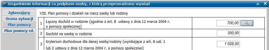 Dodatkowe informacje i wskazówki: informacje uzupełnione przy użyciu przycisku Uzupełnij informacje za podpisem są automatycznie uwzględniane w wywiadzie wczytanym do okna teczki rodziny; można podać