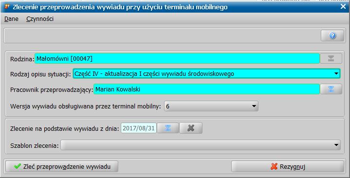 Przeprowadzenie IV części wywiadu (czyli aktualizacji) w WYWIAD Plus Zlecając z POMOST Std IV część wywiadu (aktualizację) postępujemy w podobny sposób, jak opisany wyżej przy części I, z tą różnicą