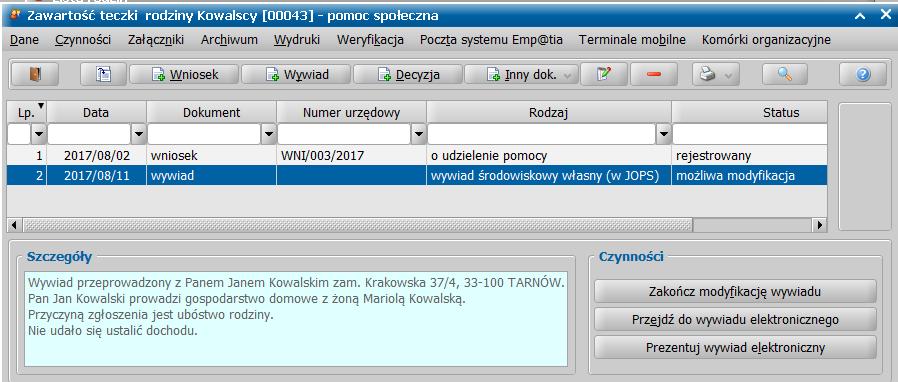 Kiedy uda się ustalić dochód, należy skorzystać z przycisku Przejdź do wywiadu elektronicznego, który uruchomi okno wywiadów