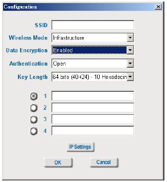 Program konfiguracyjny Rozpoznanie środowiska sieciowego > Dodaj (Site Survey > Add) SSID. Identyfikator zestawu usług (Service Set Identifier) Należy wpisać nazwę SSID (maksymalnie 32 znaki).