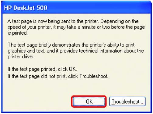 Po wydrukowaniu strony testowej kliknij OK.
