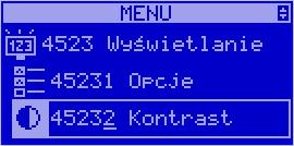 W opcjach wyświetlania [4523] można skonfigurować: [45232] Kontrast Pozwala skonfigurować oddzielnie kontrast wyświetlacza klienta oraz obsługi.