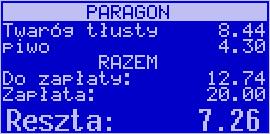 Teraz, w zależności od formy, jaką klient zastosuje do zapłaty za zakupy, naciskamy stosowne klawisze. Przypuśćmy, że klient płaci gotówką. Daje nam 20 zł.