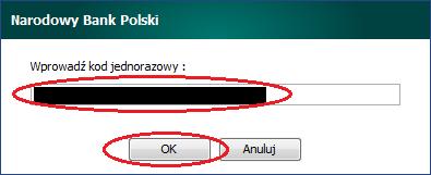 Na koniec należy wprowadzić kod jednorazowy otrzymany z NBP i zatwierdzić go