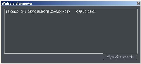 3. Narzędzia Systemu 3.3 POKAŻ WSZYSTKIE WEJŚCIA ALARMOWE Niniejsza funkcja wyświetla okno z zarejestrowanymi zmianami wejść alarmowych serwera.