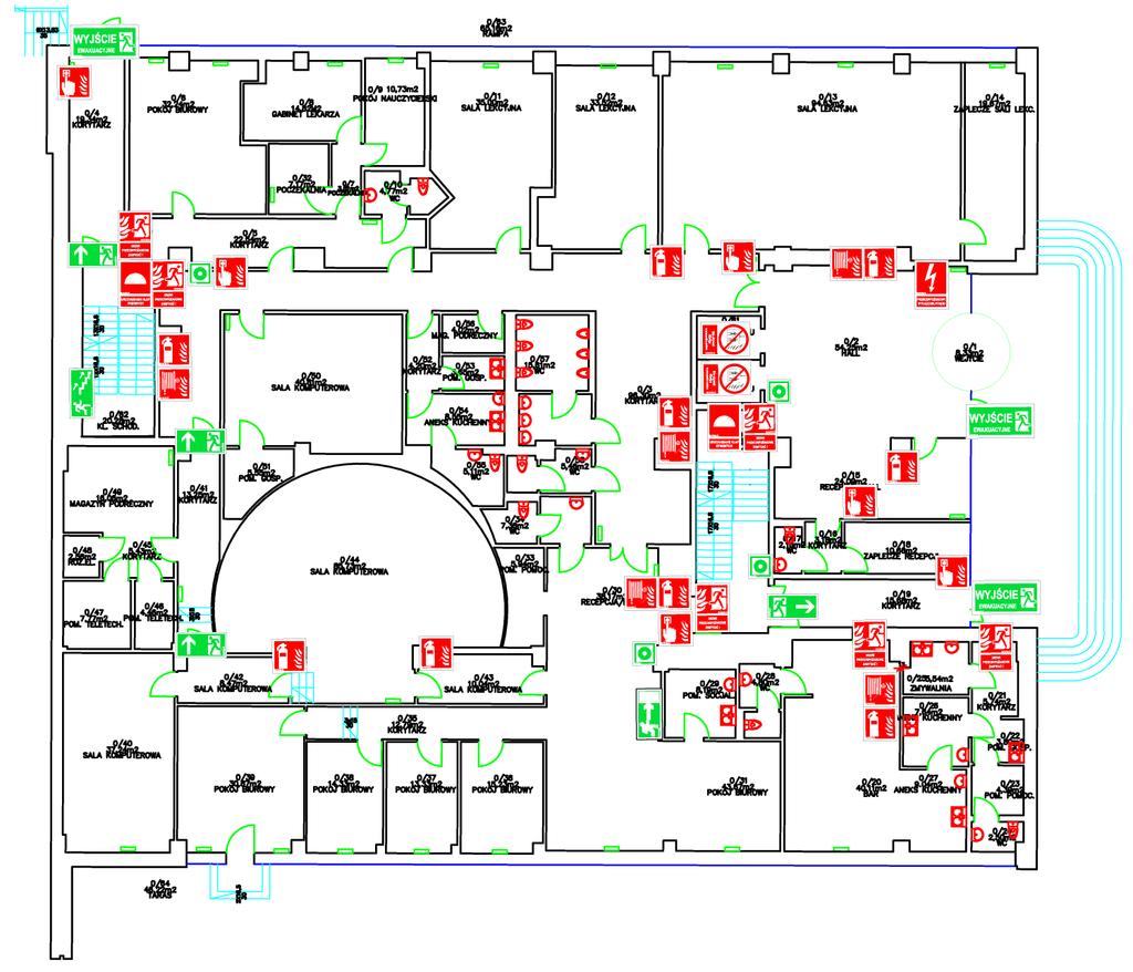 Przewidywana ilość stałych użytkowników 84 osób Plan ewakuacji Rozmieszczenie znaków ewakuacji Wykonał: mł. bryg. mgr inż. Marcin Rybicki Pow.
