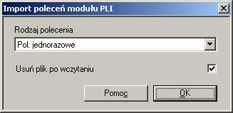 Po wczytaniu danych, system wyświetli okno zawierające listę zaimportowanych zleceń. Okno to należy zamknąć. Wczytane zlecenia znajdują się w bazie poleceń modułu płatności krajowych PLI.