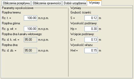 Rys.3.7.6.2.6.3 Wymiary dla węzła koocowego Pole Rzędna terenu pole służące do ręcznego wpisania rzędnej terenu projektowanego. Wartości podawane w tym polu powinny byd podawane w jednostce m npm.