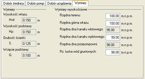 Rys.3.7.6.2.6.2 Wymiary dla węzła połączeniowy Pole Rzędna terenu pole służące do ręcznego wpisania rzędnej terenu projektowanego. Wartości podawane w tym polu powinny byd podawane w jednostce m npm.