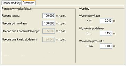 Rys.3.7.12.3. 3 Wymiary dla węzła koocowego Pole Rzędna terenu pole służące do ręcznego wpisania rzędnej terenu projektowanego. Wartości podawane w tym polu powinny byd podawane w jednostce m npm.