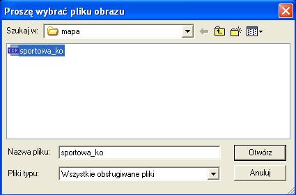 Następnie z okna Proszę wybrad plik obrazu wybieramy ścieżkę dostępu do skanowanej mapy (patrz rysunek 3.