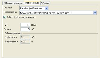 Rys. 3.7.19.1.1Wybór metody analitycznej dla kanalizacji ciśnieniowej Pole Q pole służące do podglądu lub wpisywania wartości przepływu wg którego zostaną przeprowadzone obliczenia.
