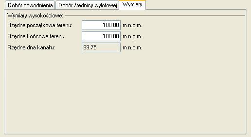 3.7.5.3 ZAKŁADKA WYMIARY Rys. 3.7.5.3.1 Wymiary Pole Rzędna początkowa terenu pole służące do wpisania rzędnej początkowej terenu. Wartośd podawana w m npm.
