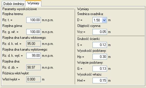 Rys.3.7.6.1.3.2 Wymiary dla węzła połączeniowy Pole Rzędna terenu pole służące do ręcznego wpisania rzędnej terenu projektowanego. Wartości podawane w tym polu powinny byd podawane w jednostce m npm.