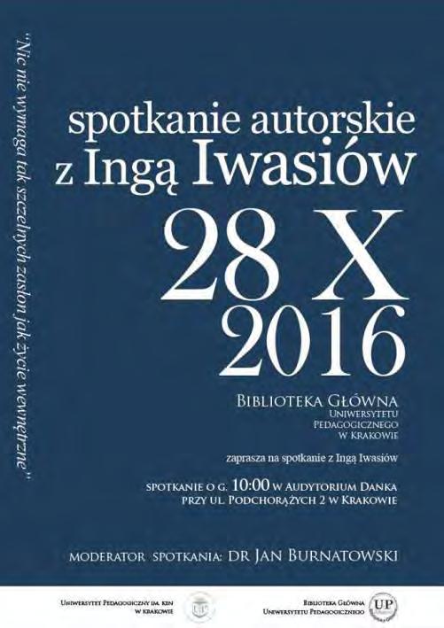 Spotkania / Приклади зустрічей із відомими авторами Z okazji 20. Międzynarodowych Targów Książki Biblioteka Główna Uniwersytetu Pedagogicznego zaprasza spotkanie autorskie z p.